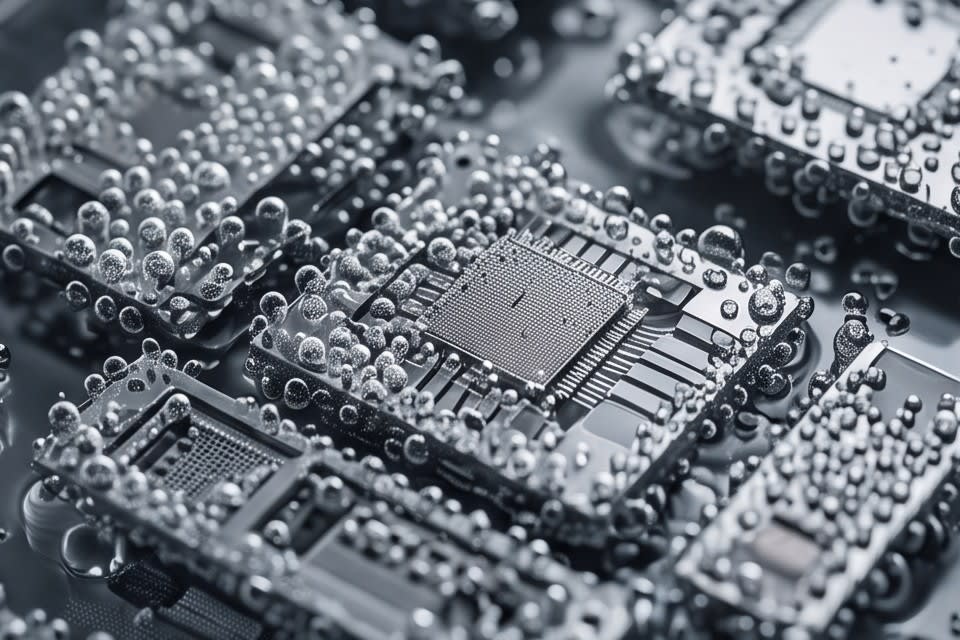 Micro bubble cleaning method in which fine bubbles cover the surface of a semiconductor chip