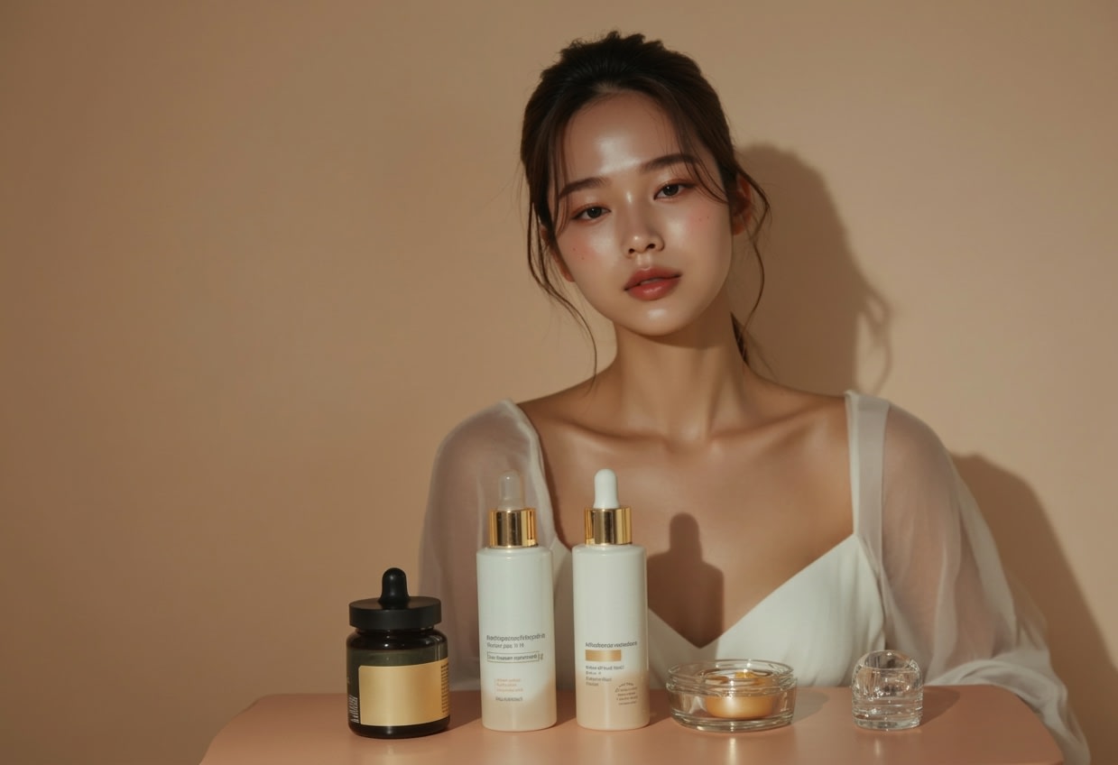A model getting ready to go out after morning skin care