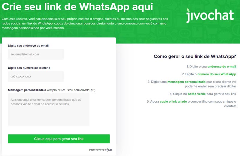 Criar link do WhatsApp com o gerador da JivoChat
