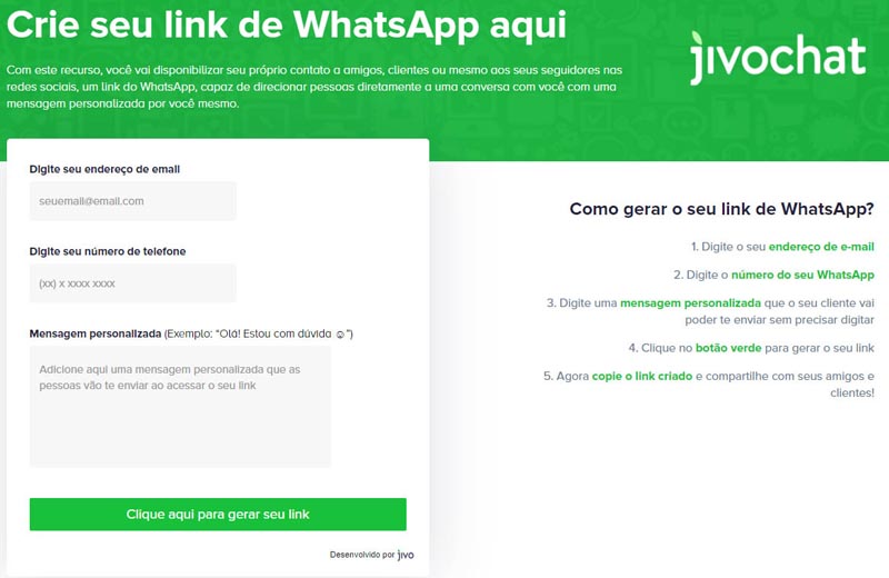 Criar link do WhatsApp com o gerador da JivoChat