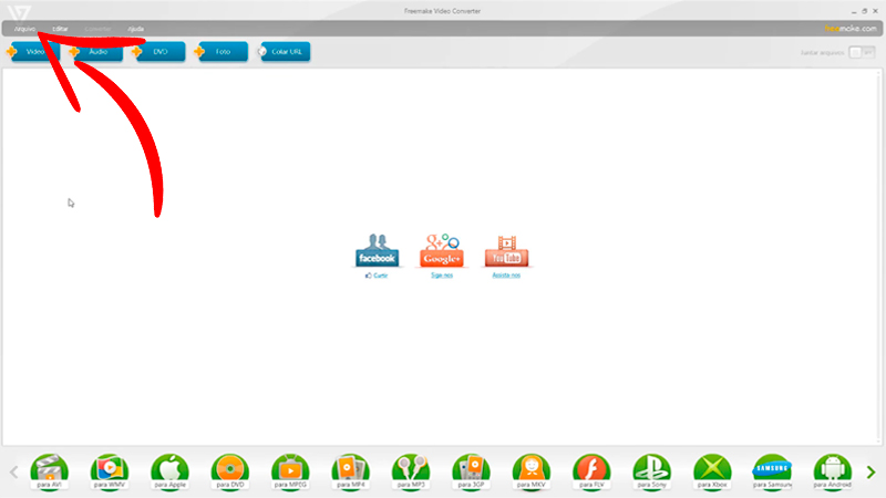 Freemake Captura de tela da interface do Freemake