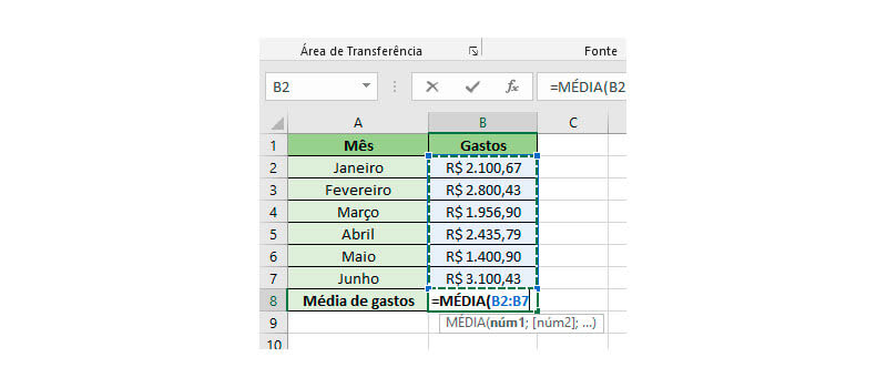 Como calcular média no Excel
