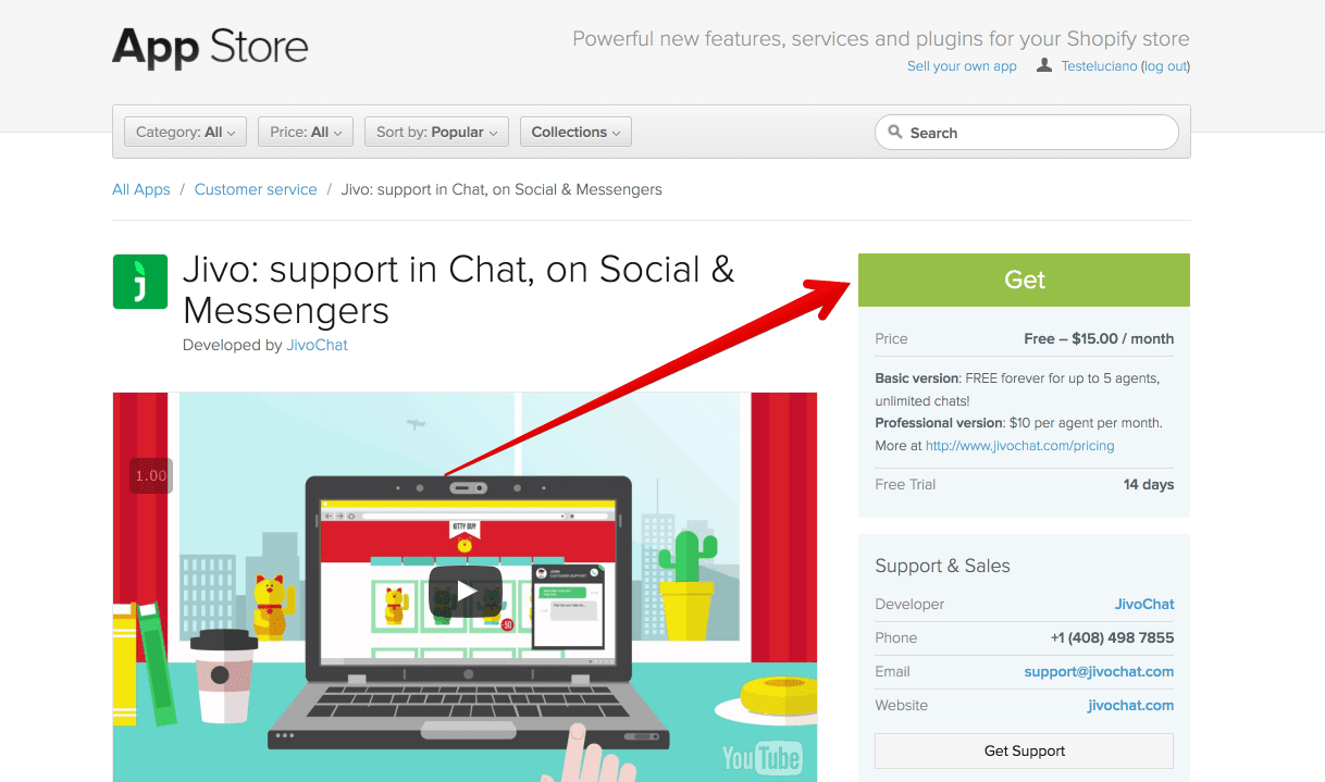 Get Jivochat no Shopify