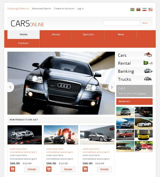 Modelo gratuito de site de vendas de carros novos e usados