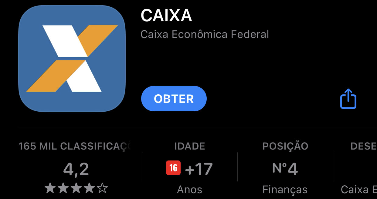 Imagem tirada da tela do iPhone com a logo da Caixa e o botão instalar