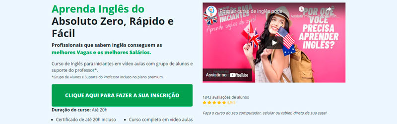 Banner com informações sobre o curso Inglês para Iniciantes