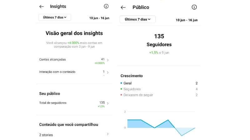 Printscreen dos Insights do Instagram 