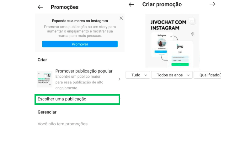 Print Screen de como anunciar no Instagram através do impulsionamento de publicações