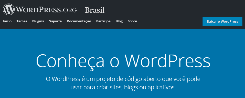 Tela inicial do WordPress.org