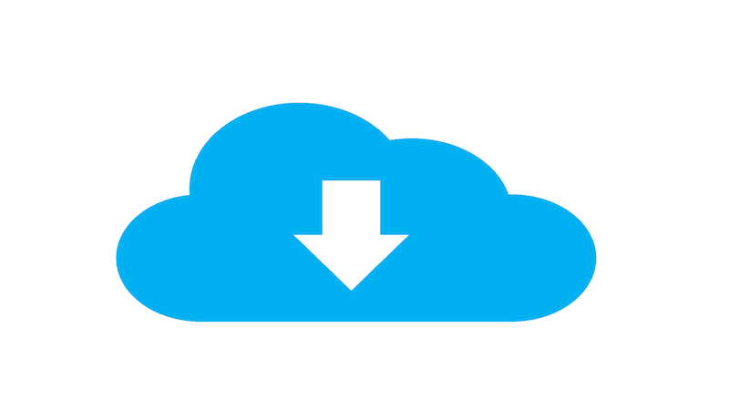 The image shows a blue cloud with a white arrow pointing down inside of it.