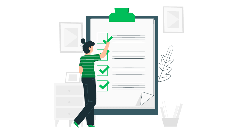 Imagem vetorizada de uma pessoa fazendo checklist do plano de ação