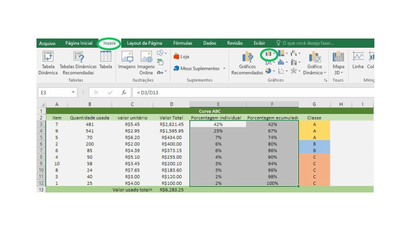 Tabela de Curva ABC no Excel