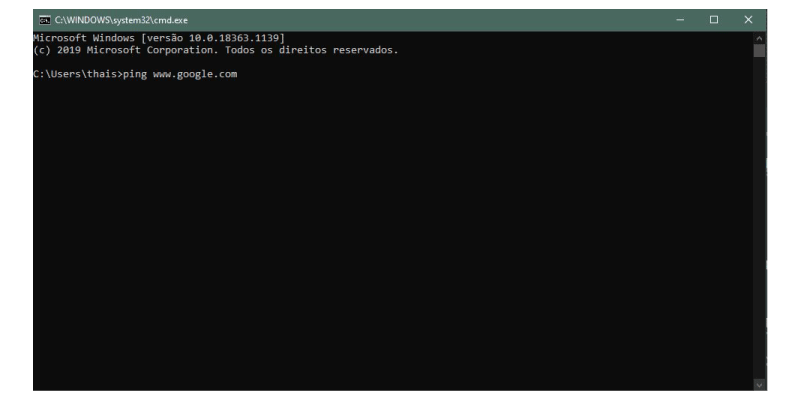Prompt comando executando o ping