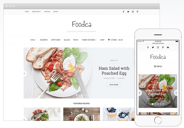 Captura de tela do layout de site Foodica