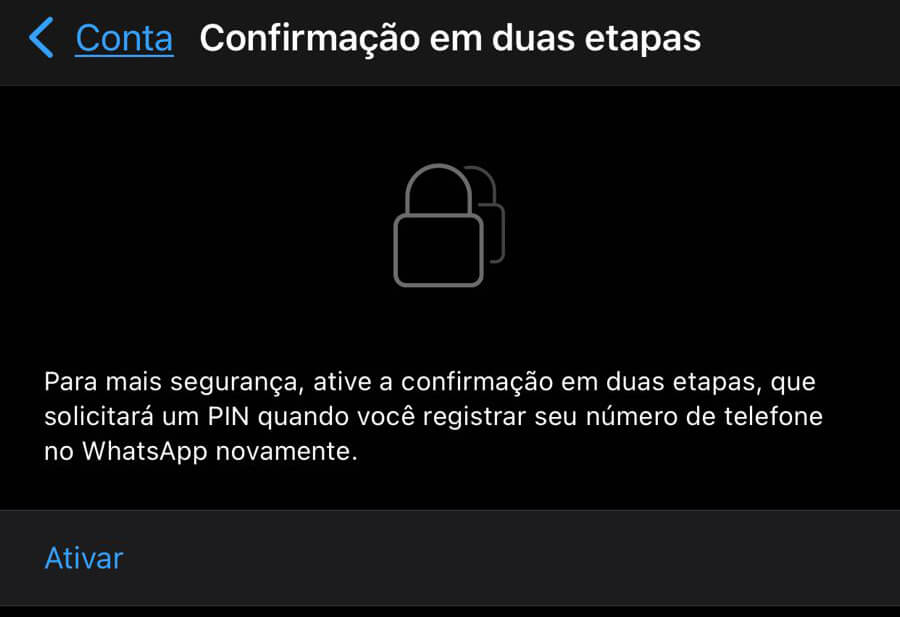 Tela de confirmação da verificação de dois fatores do WhatsApp