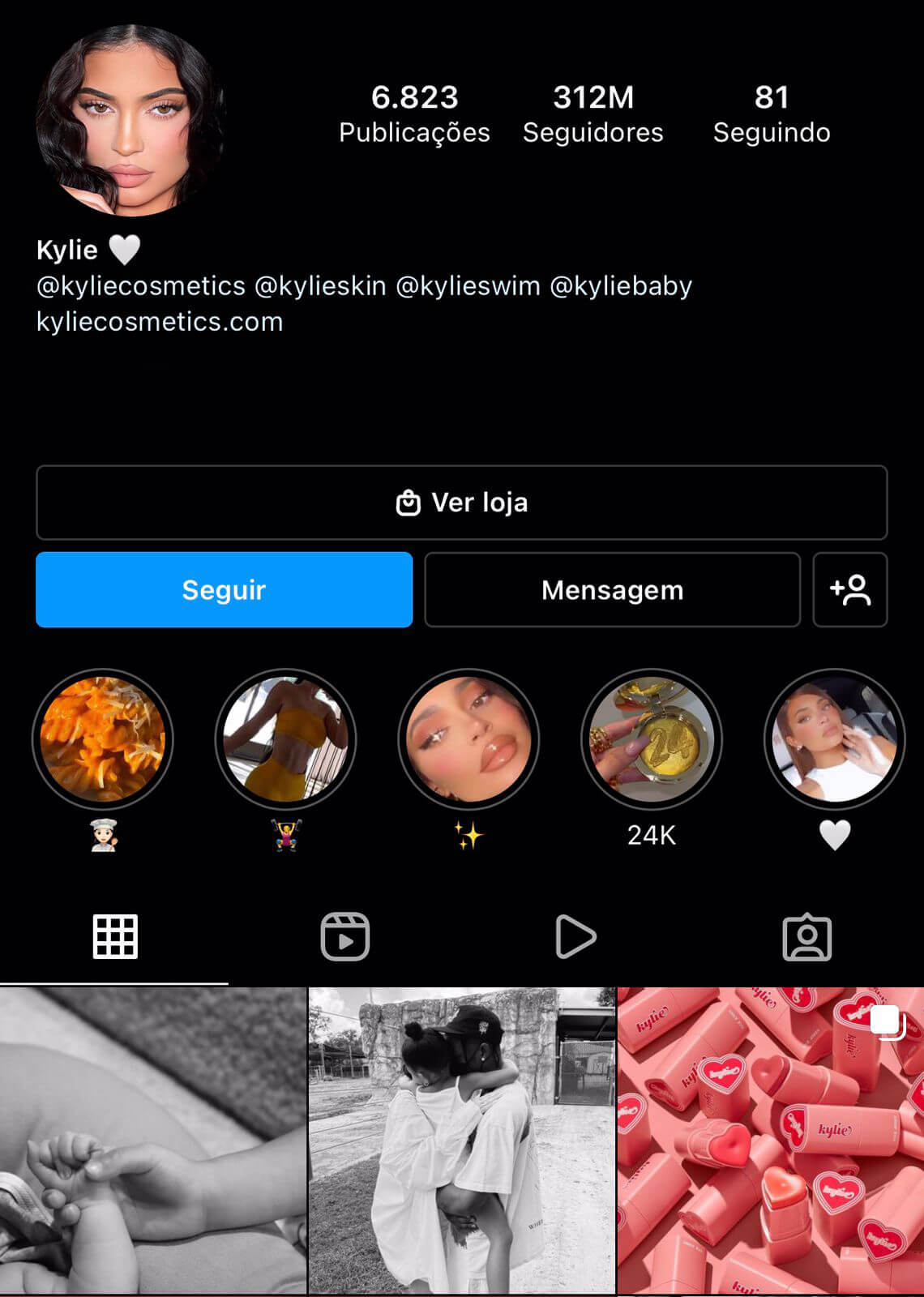 Perfil da Kylie Jenner no Instagram