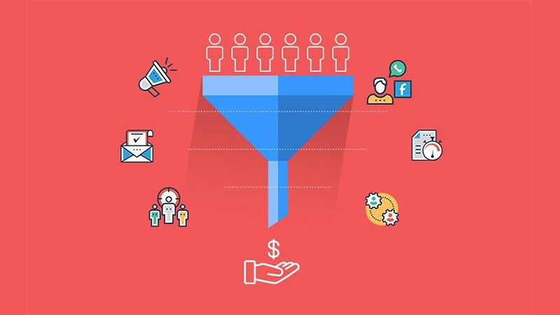 Ilustración del producto digital como clave del funnel de ventas