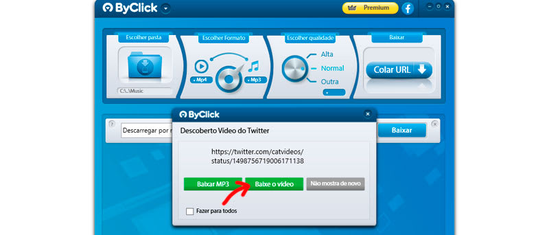 Baixando vídeo do Twitter com método automático do ByClick