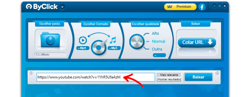 Mostrando como baixar vídeo do YouTube usando o Byclick e Inserindo a url no campo de pesquisa