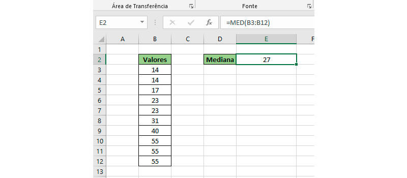 Passo 2 de como calcular mediana no Excel