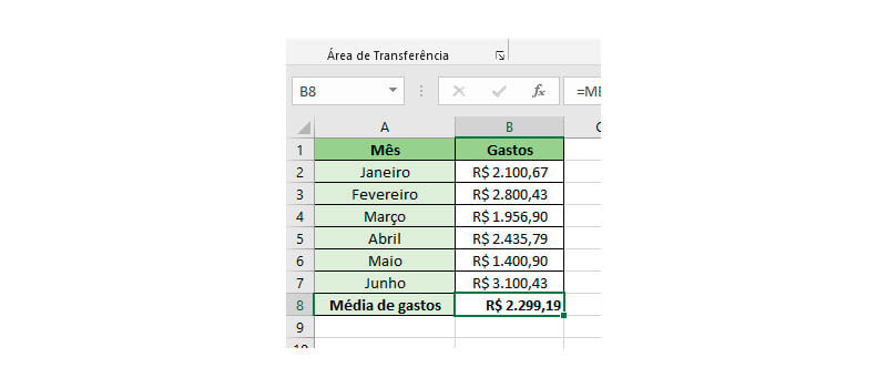 Passo 3 de como calcular média no Excel