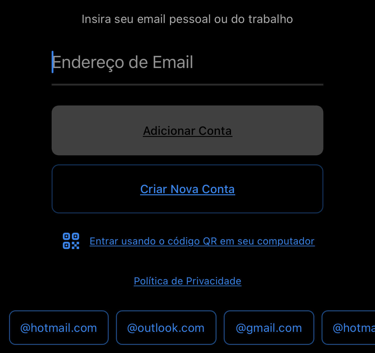 Captura de tela para criar email Outlook