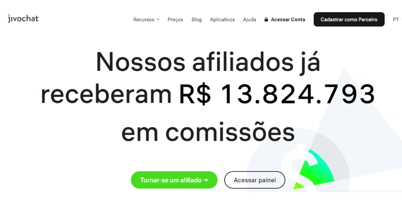 Página de afiliados do JivoChat