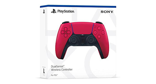 foto de um controle DualSense do Playstation 5 na cor Cosmic Red