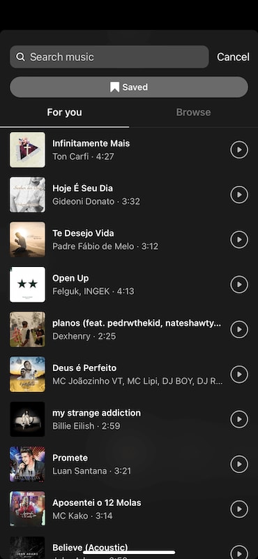 Instagram search music screen