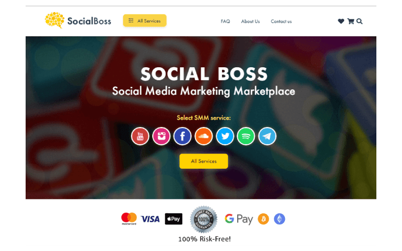 Interface do site de comprar curtidas no Instagram do site SocialBoss