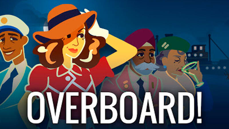 imagem com os personagens do jogo Overboard! atrás da logo