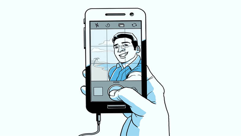 Ilustração de uma pessoa tirando selfie no celular