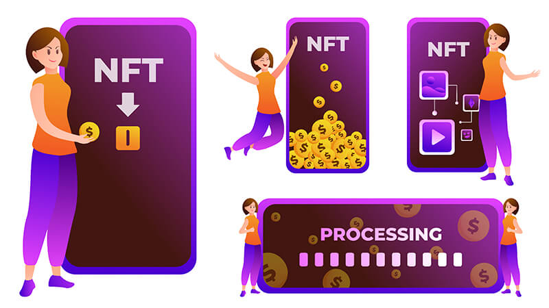 imagem que mostra um exemplo de NFT sendo trocado por uma moeda de Ethereum