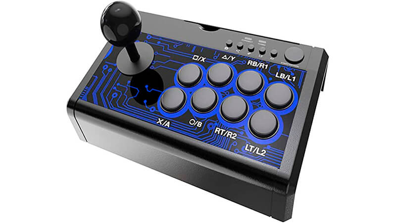 foto de um controle arcade Dobe preto e azul