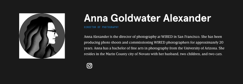 Anna Goldwater Alexander's bio in Wired website