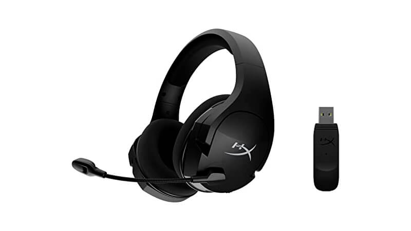 imagem que mostra o headset sem fio HyperX Cloud Stinger ao lado do seu receptor USB