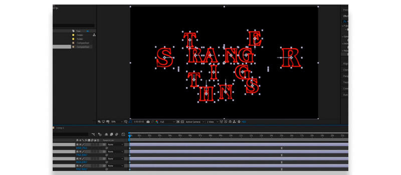 Lettering da série Stranger Things sendo animado no After Effects