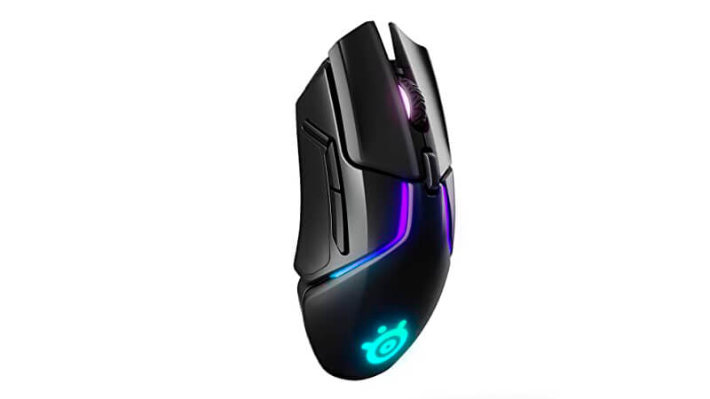 imagem de um mouse SteelSeries Rival 650 na cor preta com iluminação RGB