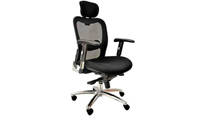 imagem de uma cadeira ergonômica Presidente New Ergon na cor preta com encosto em tela mesh