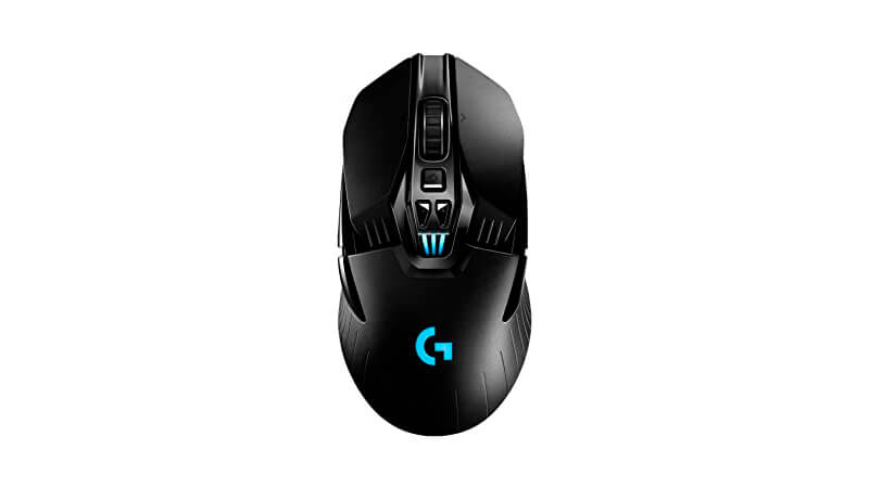 imagem de um mouse Logitech G903 na cor preta com ajustes de peso e iluminação RGB