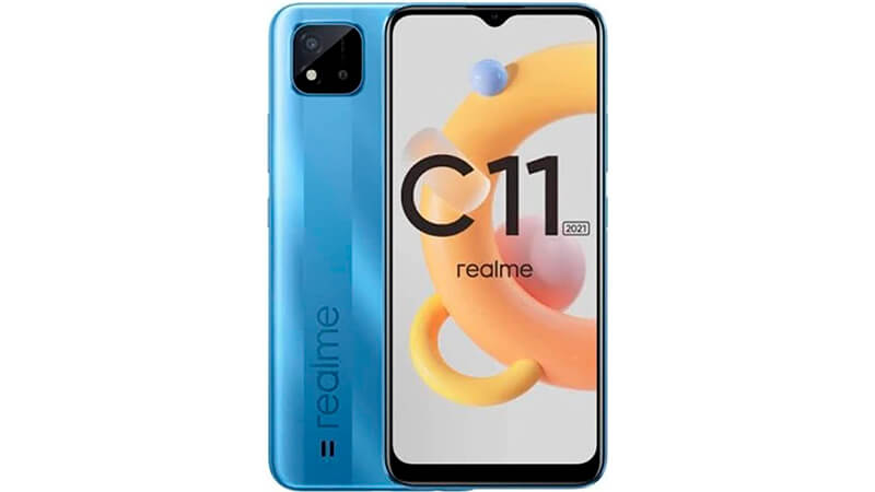 imagem de um celular Realme C11 de frente e de costas