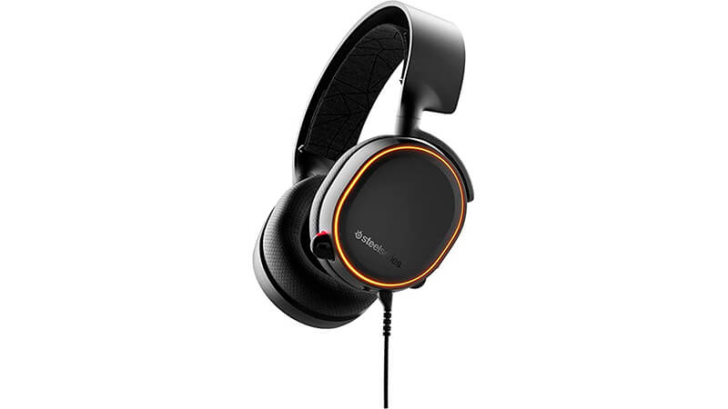 imagem de um fone de ouvido Arctis 5 SteelSeries na cor preta com Led RGB