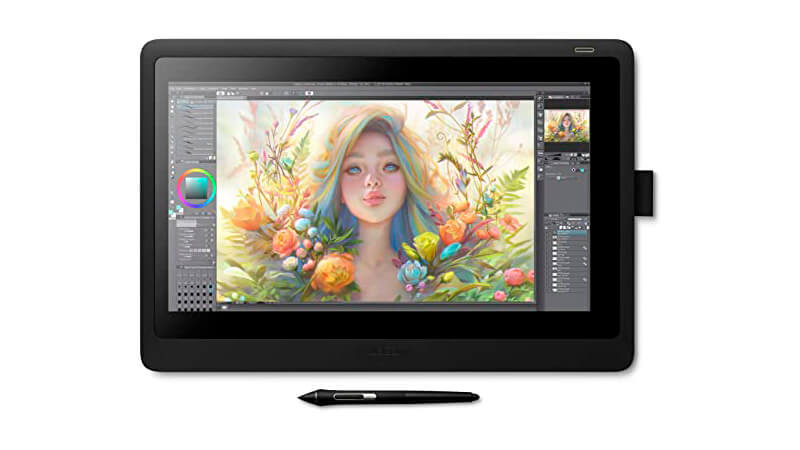 imagem de uma mesa digitalizadora Wacom Cintiq logo acima de uma caneta touch