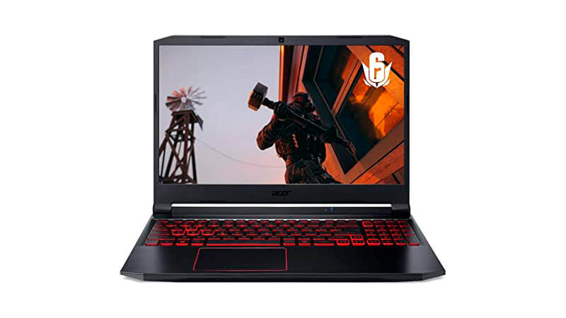 imagem de um notebook gamer Acer Nitro AN515 na cor preta com teclado iluminado em LED vermelho