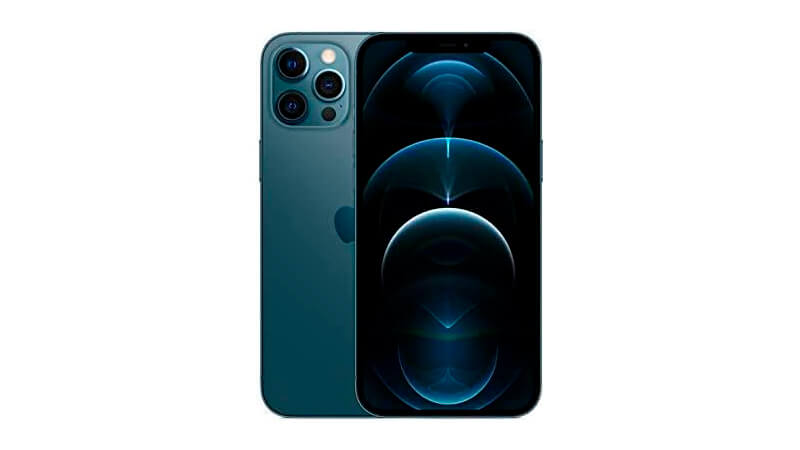 imagem de um iPhone 12 Pro Max na cor azul