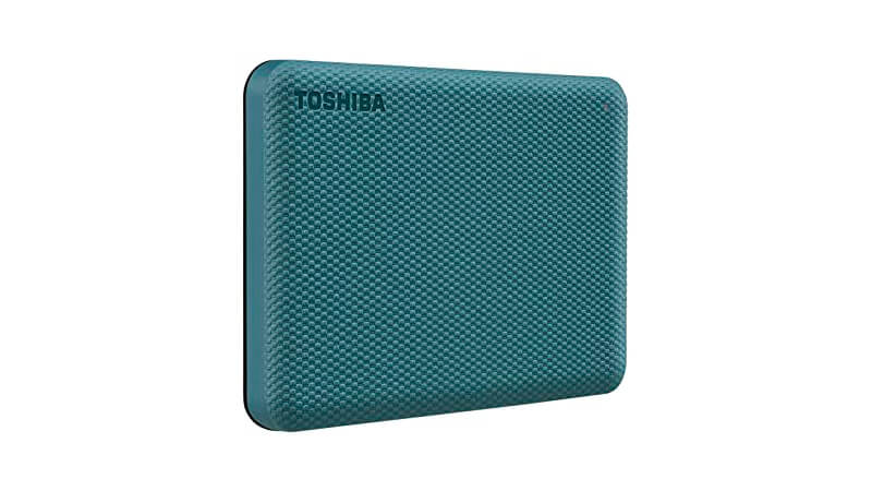 imagem de um hd externo Toshiba na cor verde água