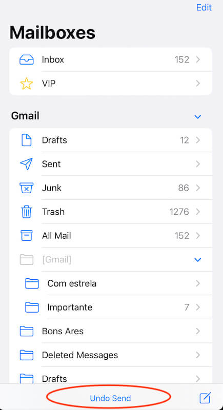 The image shows the Mail app page where it's written in the botton "Undo Send"