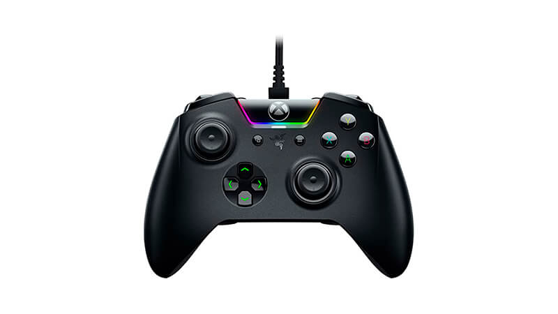 imagem de um gampad Razer Wolverine na cor preta com led RGB na parte superior