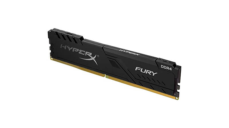 imagem de um pente de memória RAM HyperX Fury com dissipador na cor preta