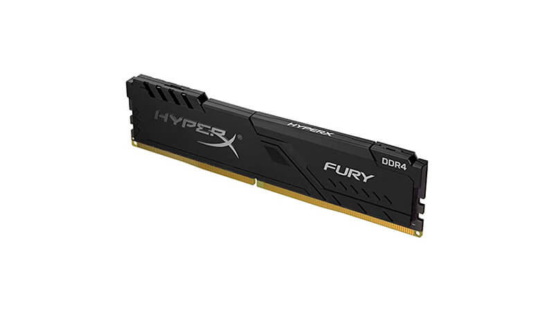 imagem de um pente de memória RAM de 4GB HyperX Fury com dissipador na cor preta